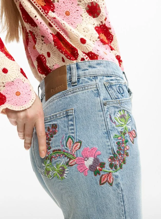 DESIGUAL Blue Straight floral jeans for Women | Best Price UAE